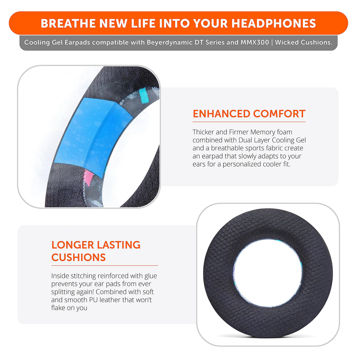 WC Freeze DT1990 earpads with reinforced stitching for longevity