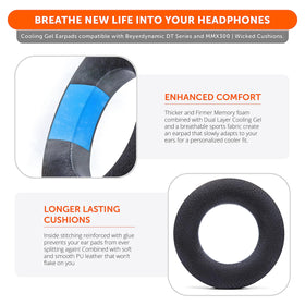 Installation guide showing tool-free replacement of WC Freeze ear pads.