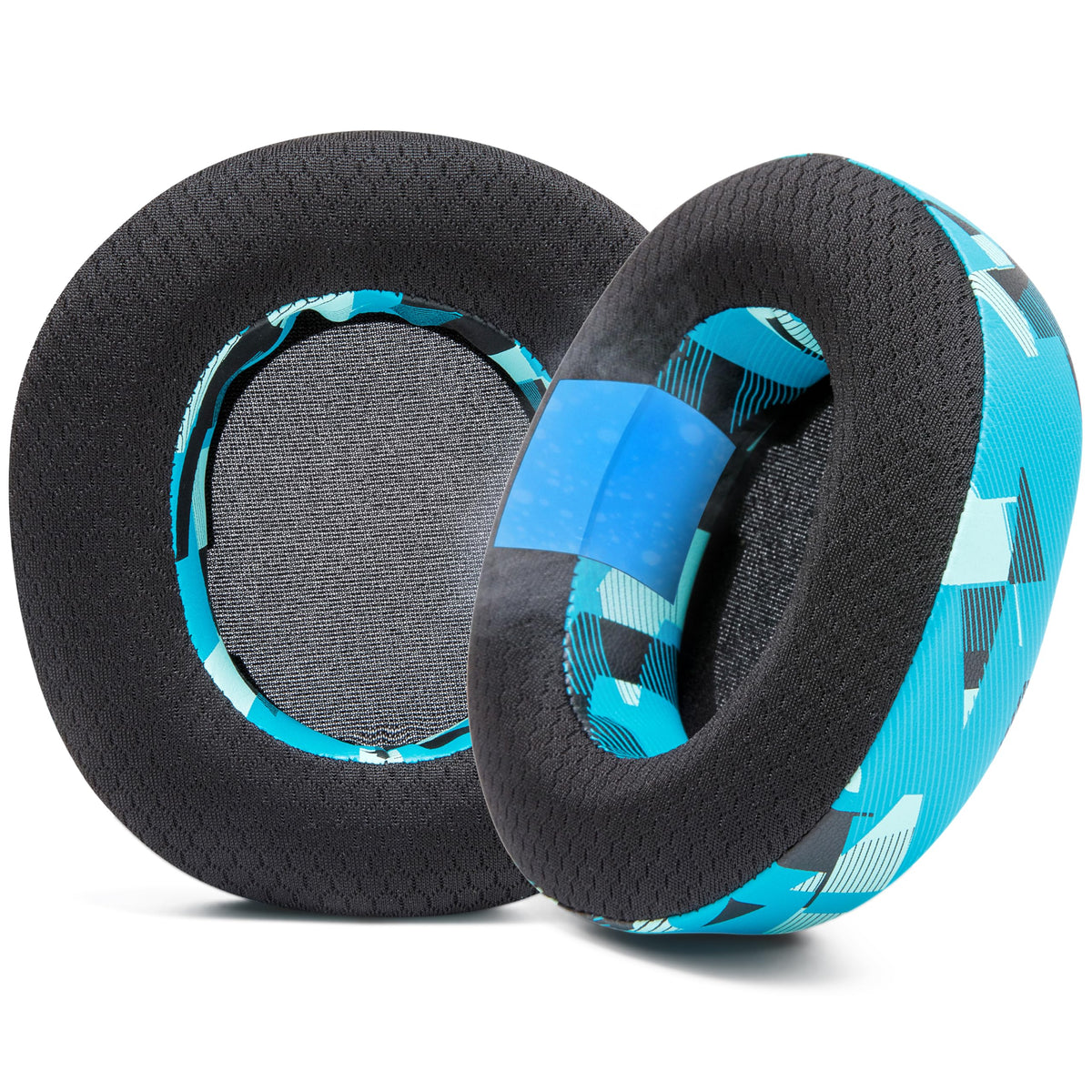 WC Freeze front view showing cyan prism earpads and clear fit benefit