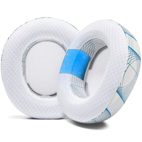WC front view of Ivory Tide earpads showing fit and finish benefit of replacement