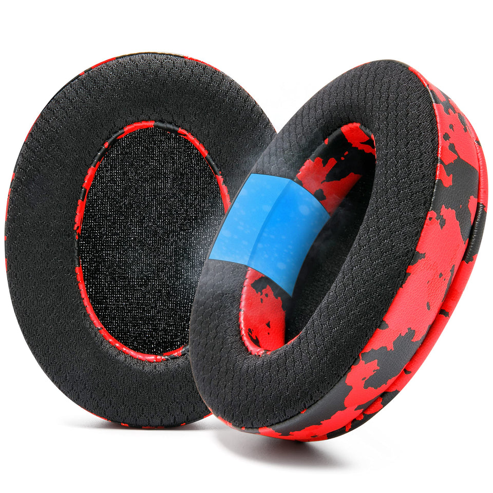 WC FreeZe front view red camo showing replacement earpads and fit benefit