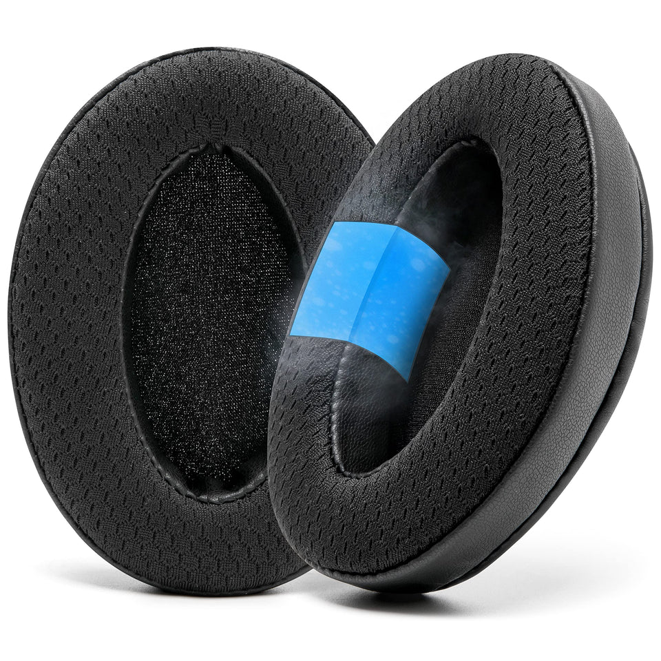 WC front view of black earpads showing upgraded comfort and cooling