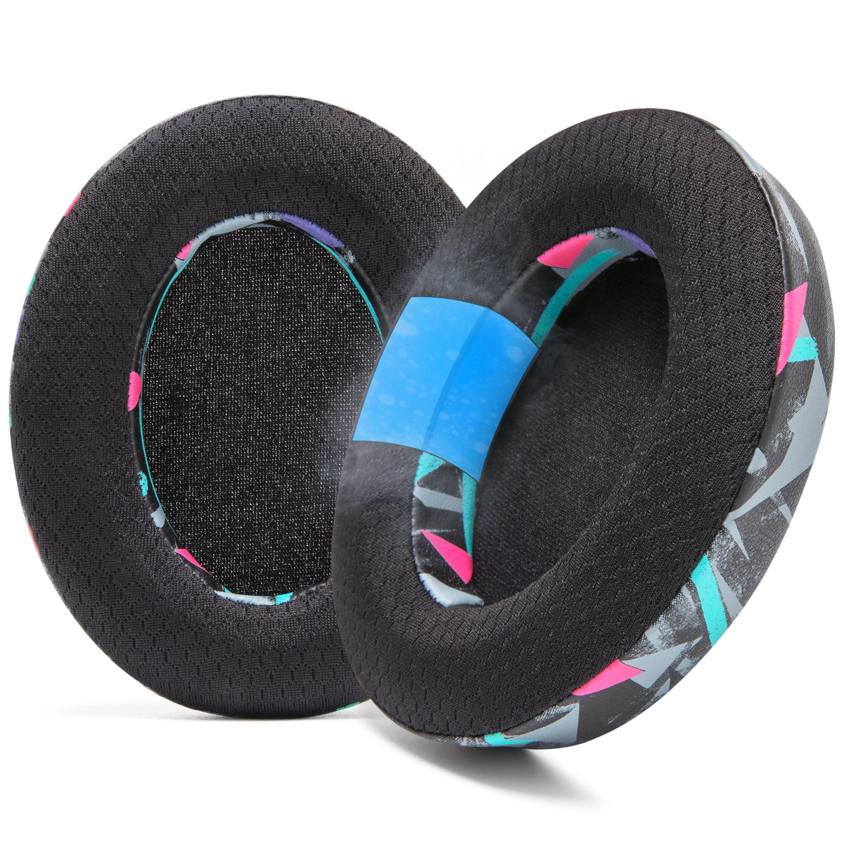 WC front view of replacement earpads showing sleek 90's black and perfect fit benefit