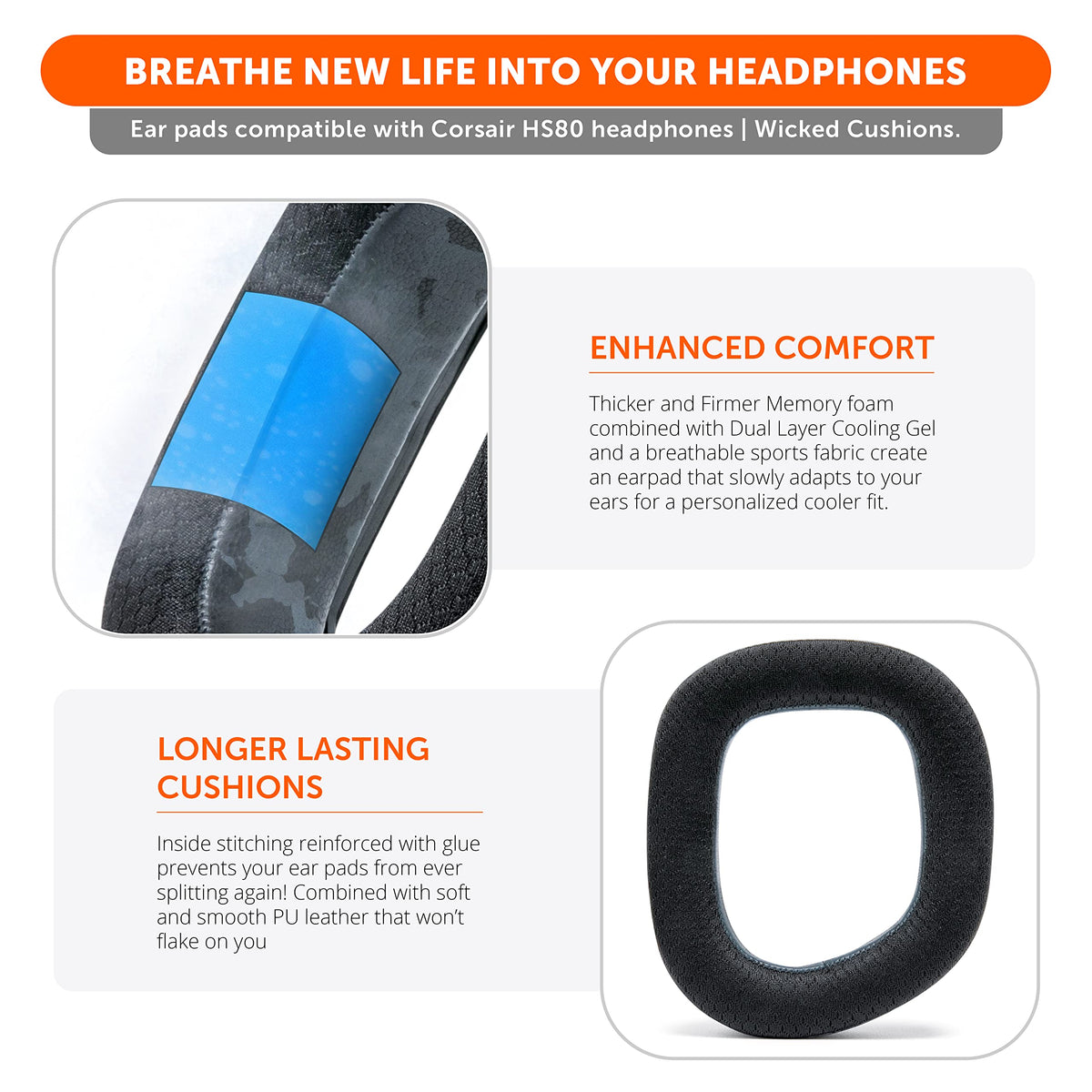 WC FreeZe HS80 earpads interior layer close-up showcases cooling gel performance.