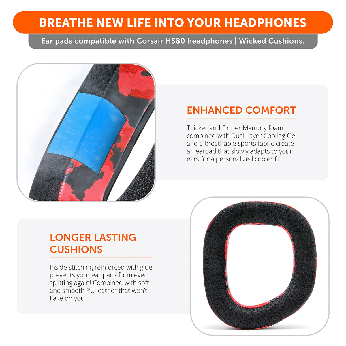 WC Freeze HS80 pads installed on Corsair HS80 headset showing improved seal