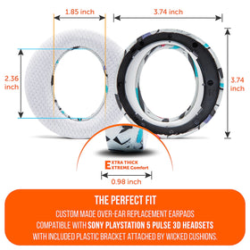 WC FreeZe mounted on PS5 Pulse 3D headset showing precise fit and improved seal