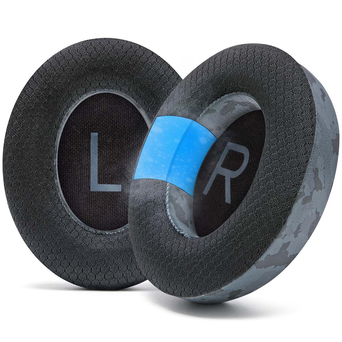 WC cooling gel ear pads front view showing black camo and fit benefit