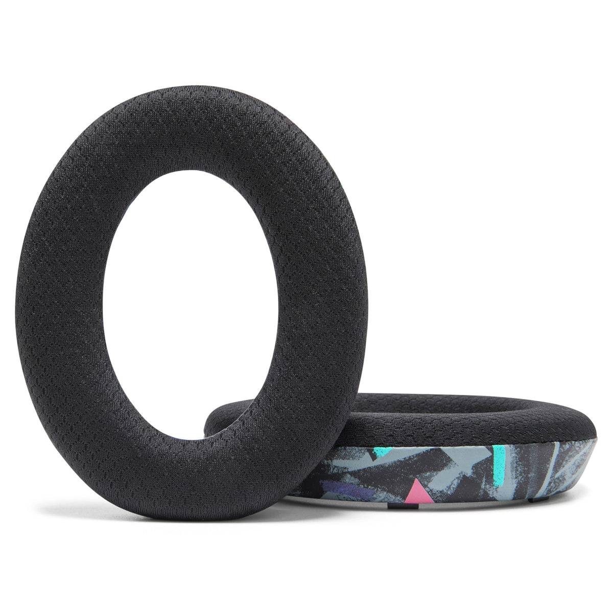 WC pad in use on model wearing headphones for extended comfort