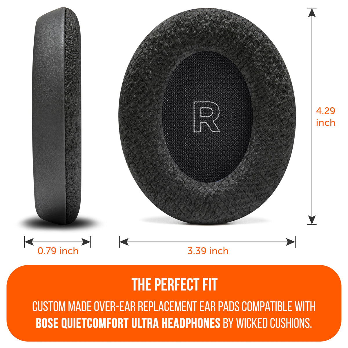 WC side profile showing extra thickness for restored earcup spacing benefit