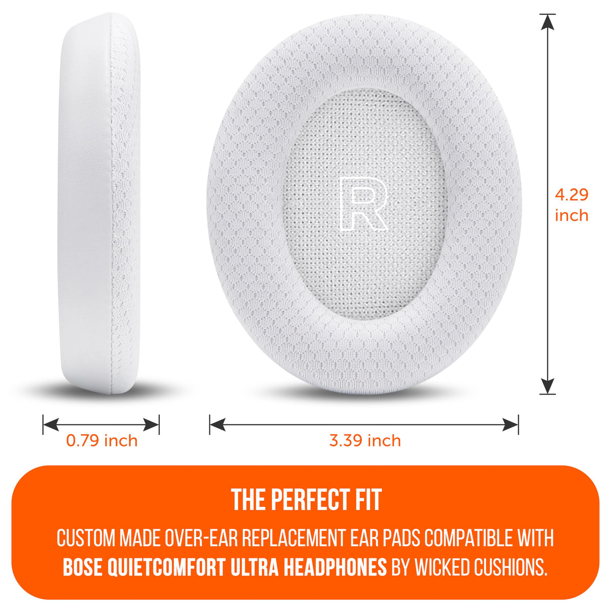 WC earpads next to ruler showing size and fit for accurate replacement