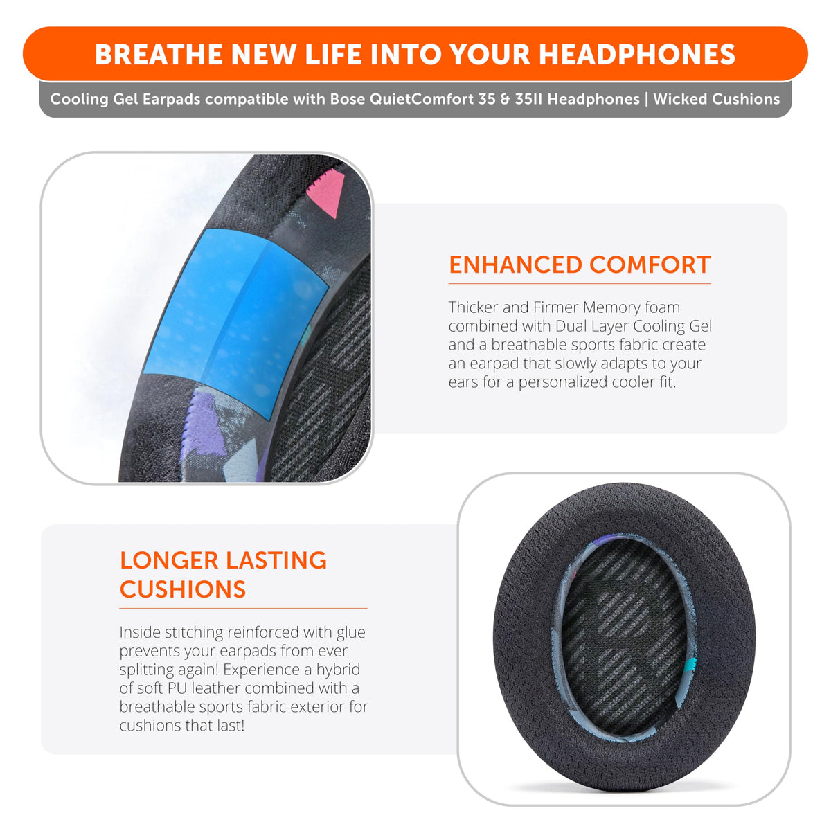 WC pads installed on Bose QC35 demonstrating improved comfort
