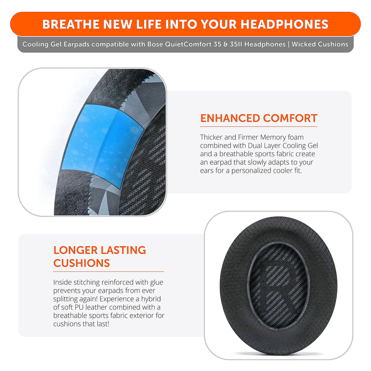 WC pads mounted on Bose headphones showing secure fit and restored seal