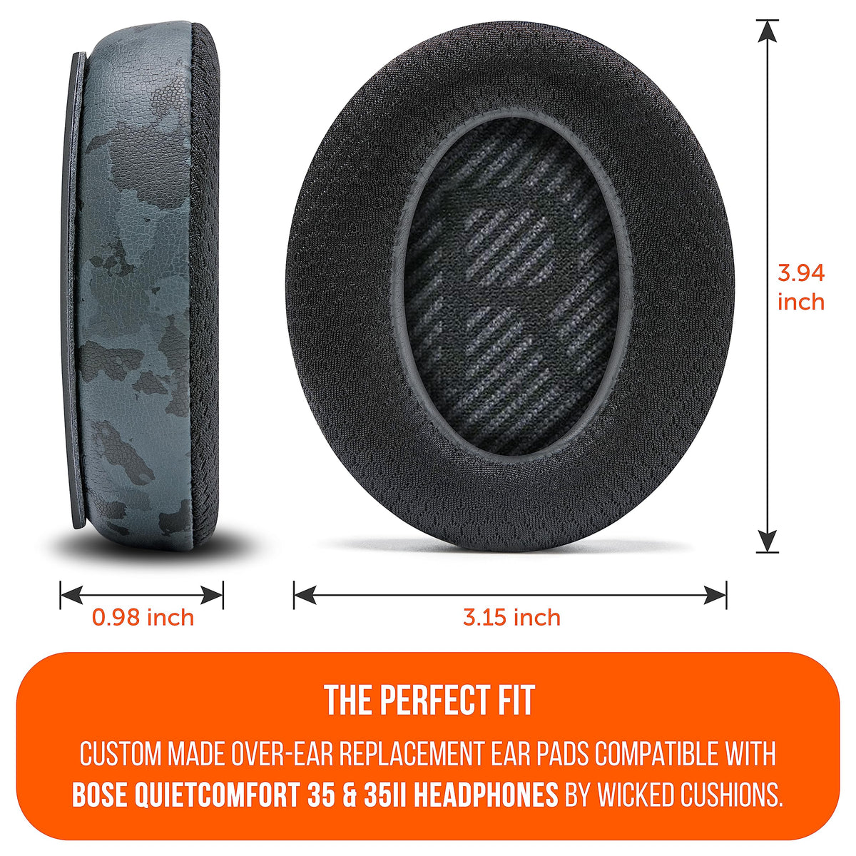 WC ear pads installed on Bose QC35 demonstrating improved fit and sound