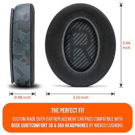 WC ear pads installed on Bose QC35 demonstrating improved fit and sound