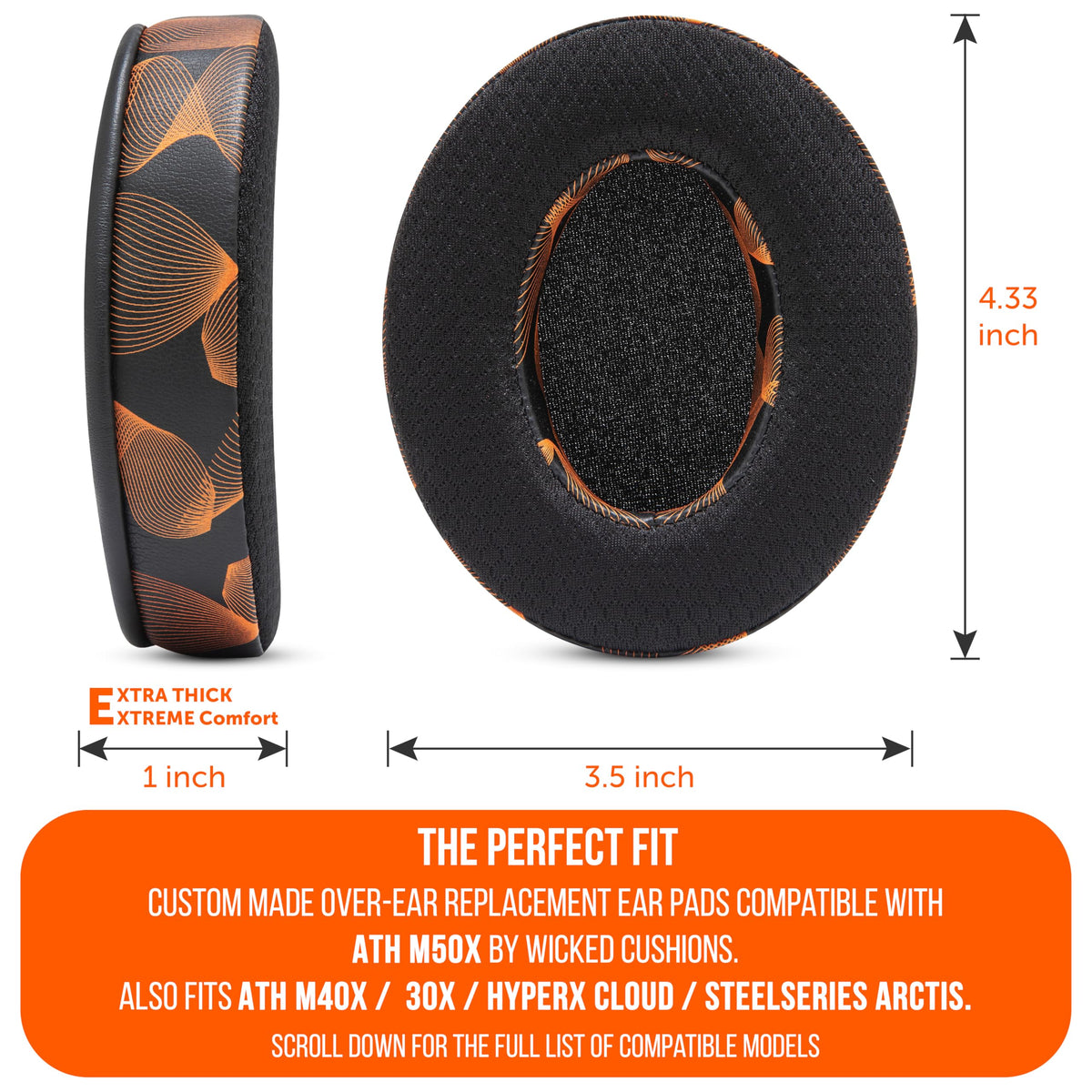 WC earpads beside ruler showing dimensions for accurate size fit