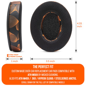 WC earpads beside ruler showing dimensions for accurate size fit
