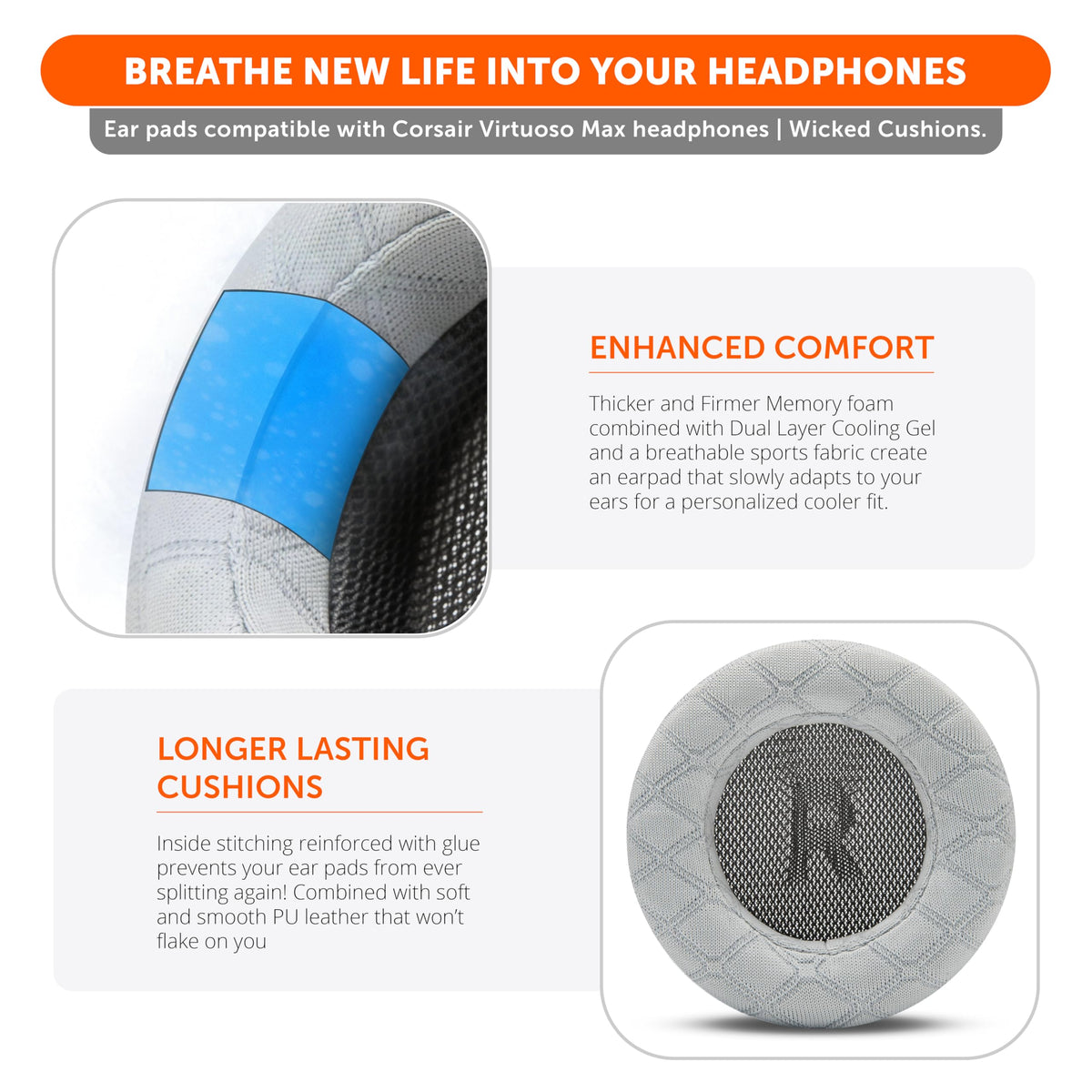 WC Freeze V2 Virtuoso Max earpads comparison with stock pads