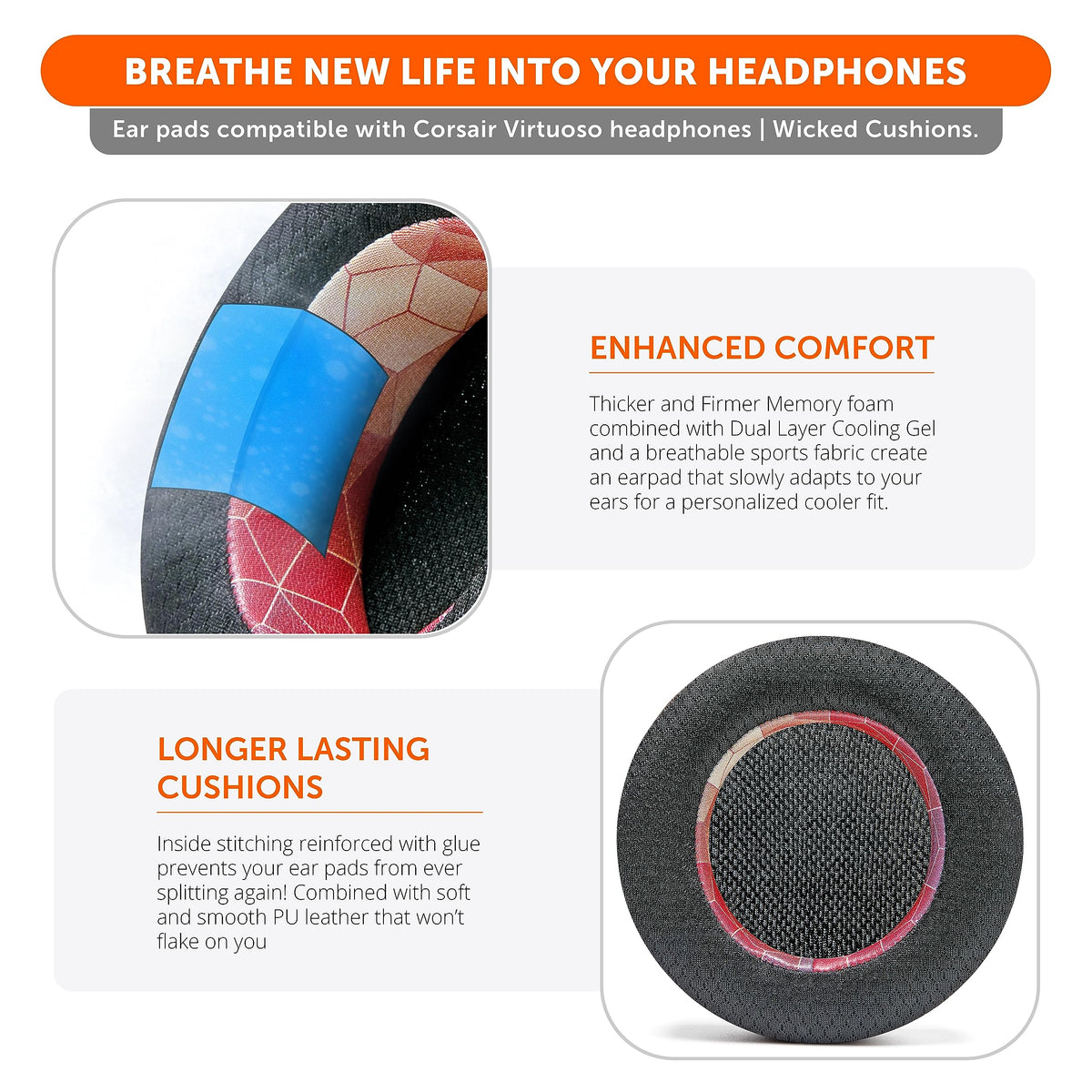 Dual-layer cooling gel detail on WC Freeze Virtuoso earpads