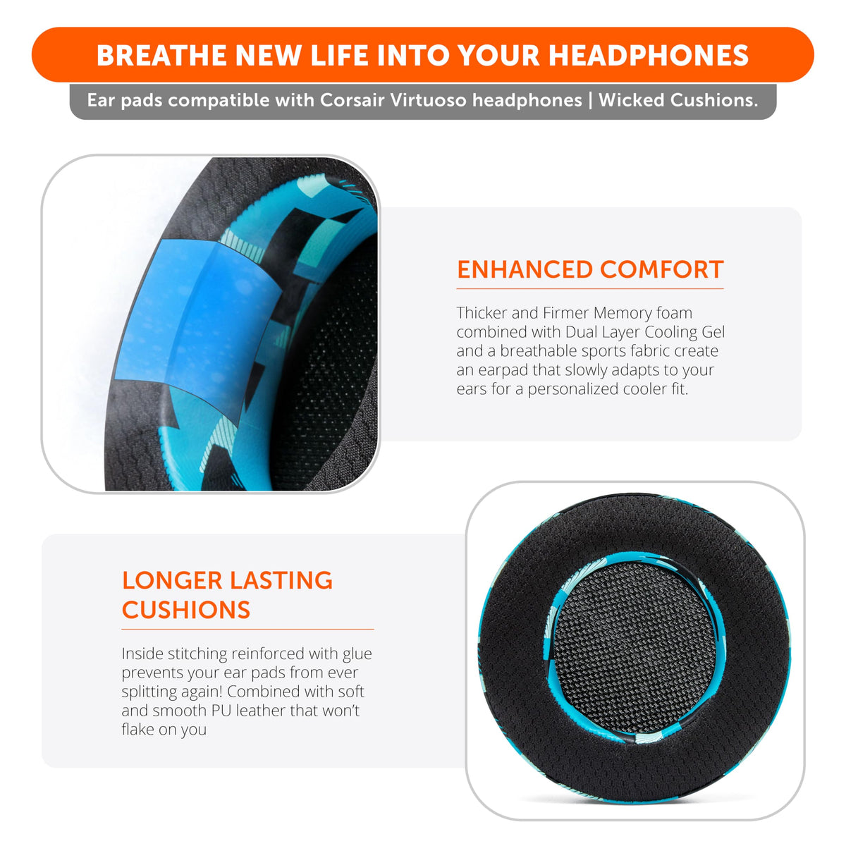 WC Freeze Virtuoso earpads breathe with sport fabric to reduce heat buildup