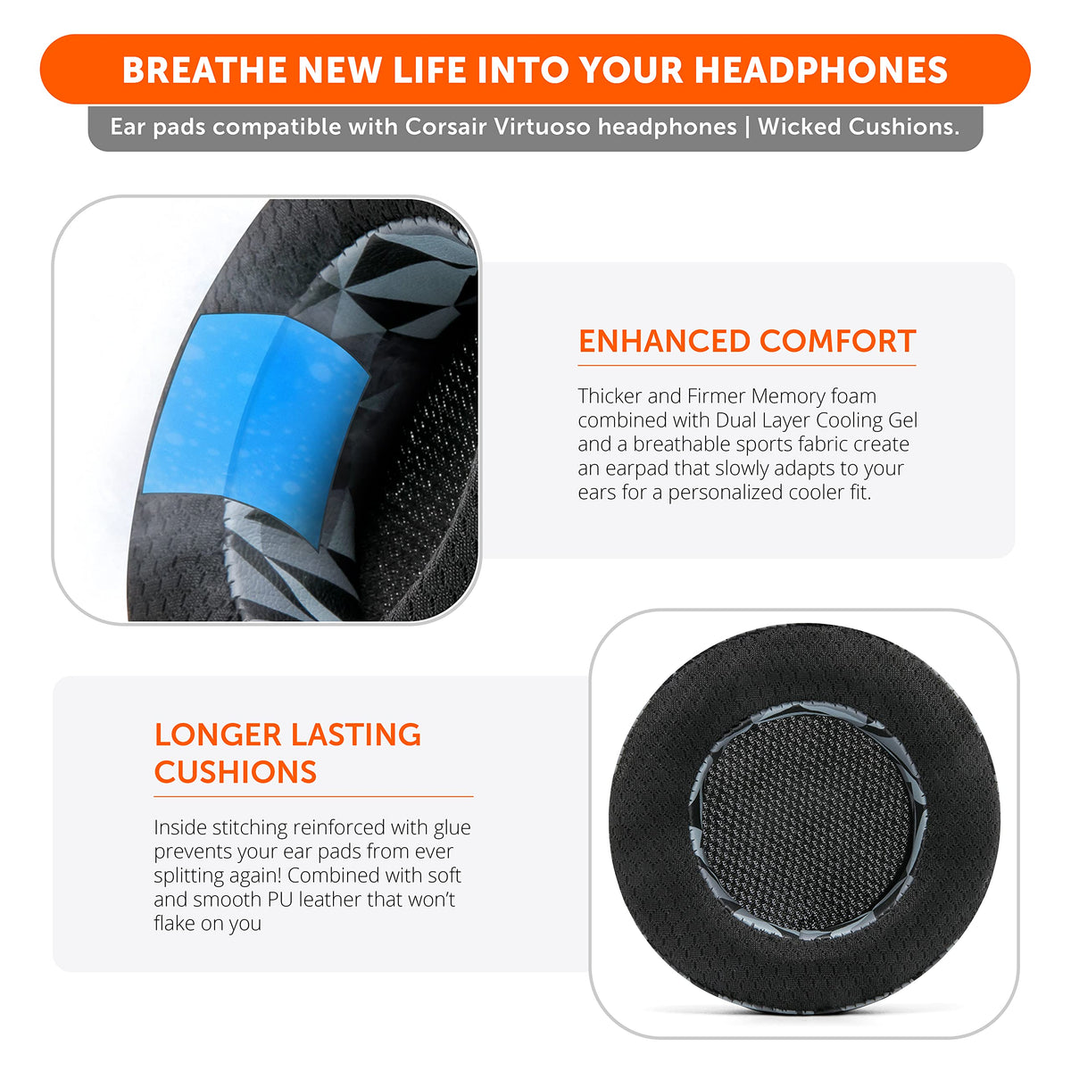 WC Freeze Virtuoso installed on Corsair Virtuoso headset for improved seal and sound