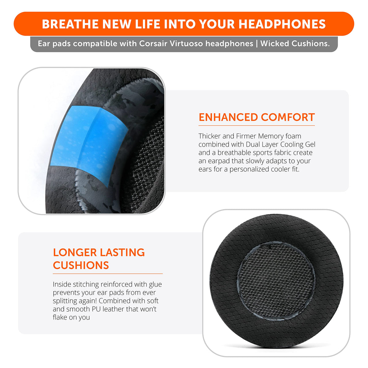 WC FreeZe Virtuoso installed on Corsair Virtuoso headset providing better seal