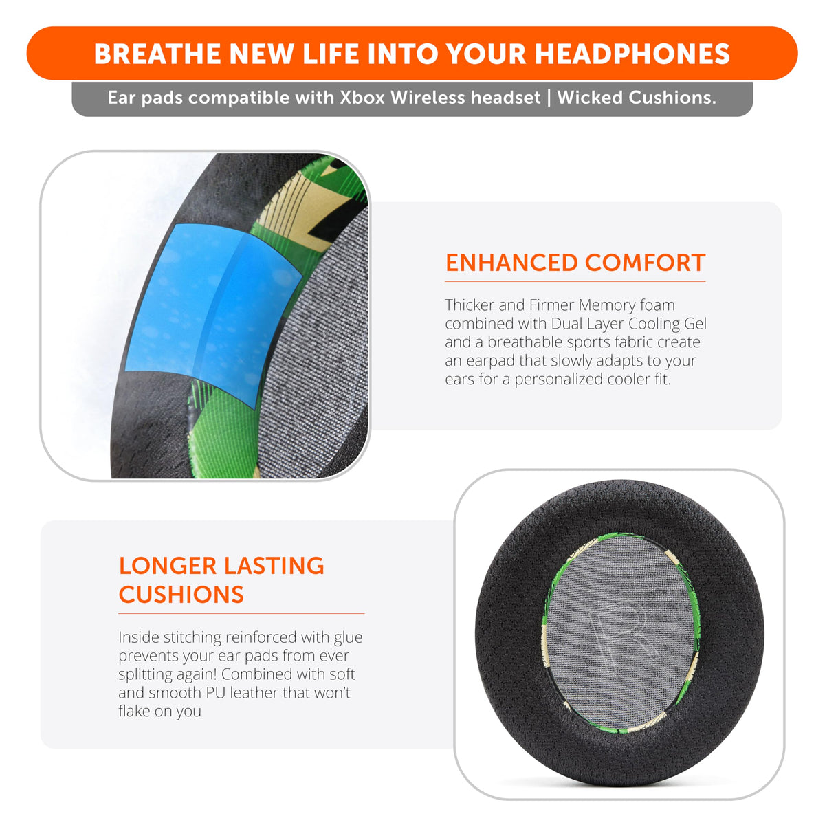 WC Freeze Xbox Wireless earpads memory foam layer for snug fit