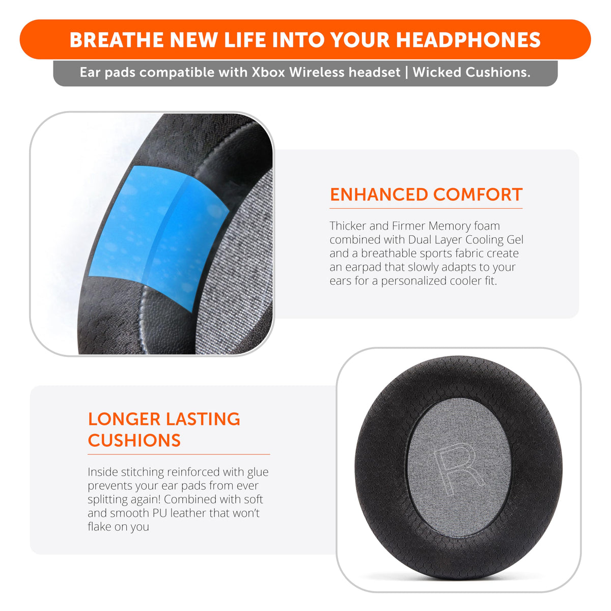 WC FreeZe Xbox Wireless premium leather and sports fabric offer durable, cushioned support