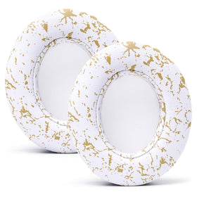 WC gold marble lifestyle shot of headphones in use for comfortable daily listening