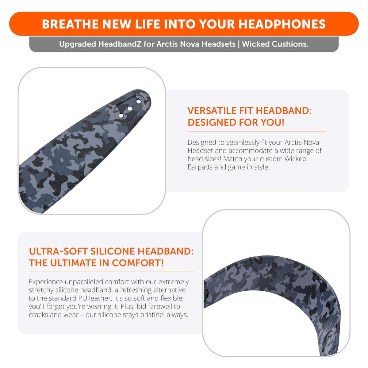 WC HeadbandZ Arctis Nova flexible fabric headband adapts to head shape for hours