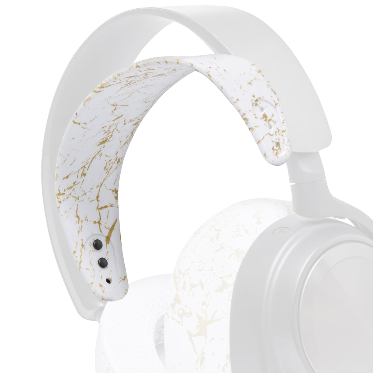 WC HeadbandZ Arctis Nova gold marble shows snug silicone fit for extended gaming sessions.