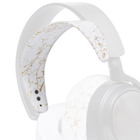WC HeadbandZ Arctis Nova gold marble shows snug silicone fit for extended gaming sessions.