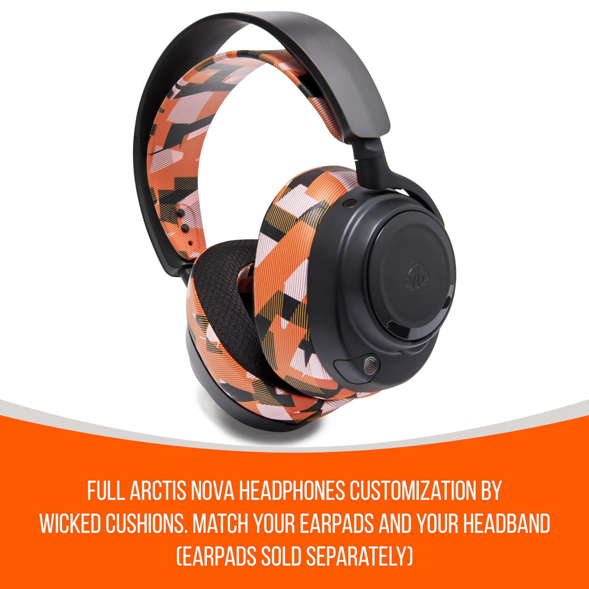 WC HeadbandZ Arctis Nova orange prism earpad match demonstrates cohesive, stylish headset customization