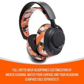 WC HeadbandZ Arctis Nova orange prism earpad match demonstrates cohesive, stylish headset customization