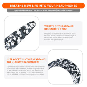 Unboxed WC HeadbandZ Arctis Nova Snow Camo highlights easy installation.