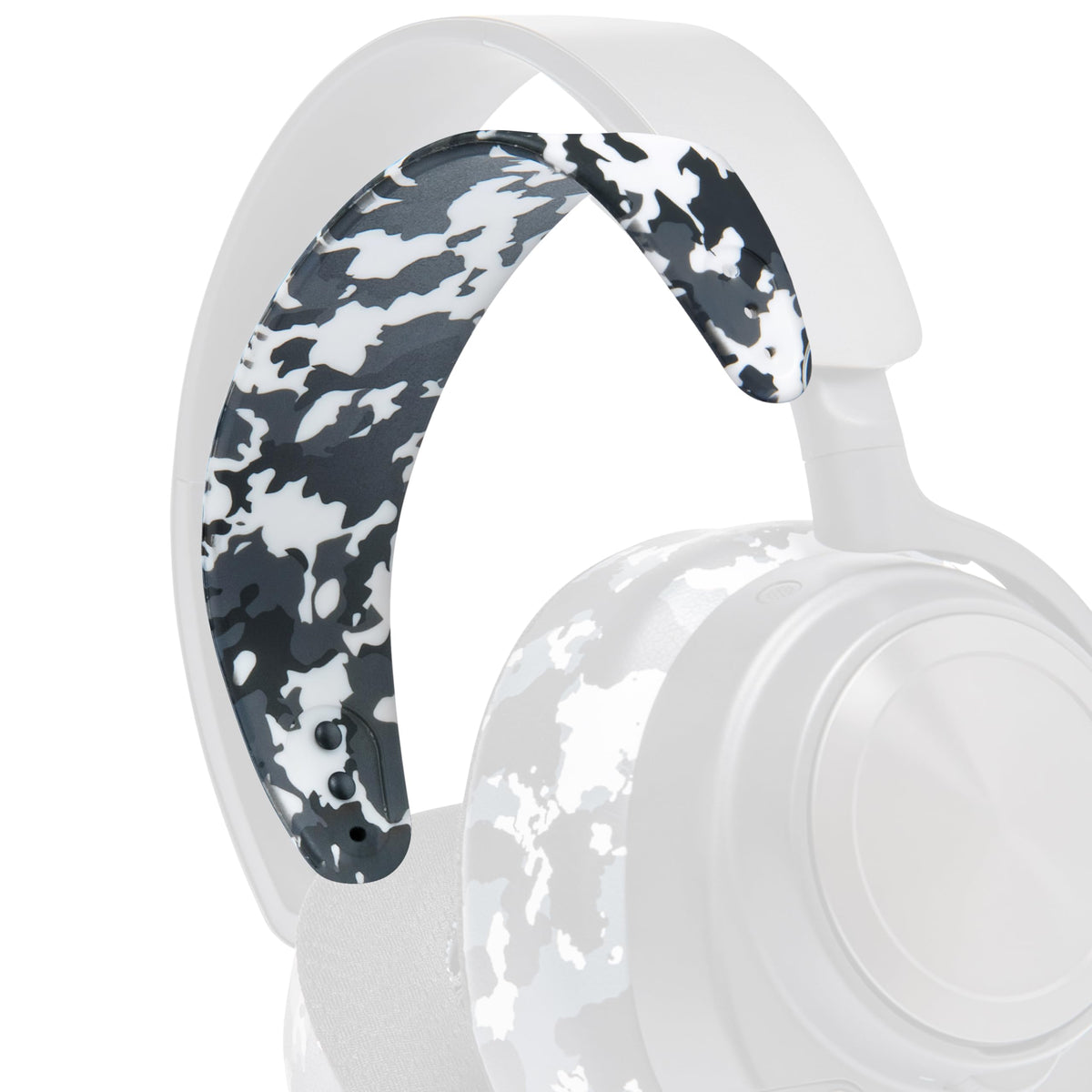 WC HeadbandZ Arctis Nova Snow Camo worn on head for secure, comfortable fit.