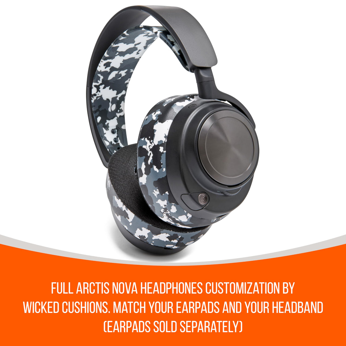 Styled with matching earpads, WC HeadbandZ Arctis Nova Snow Camo enhances look.