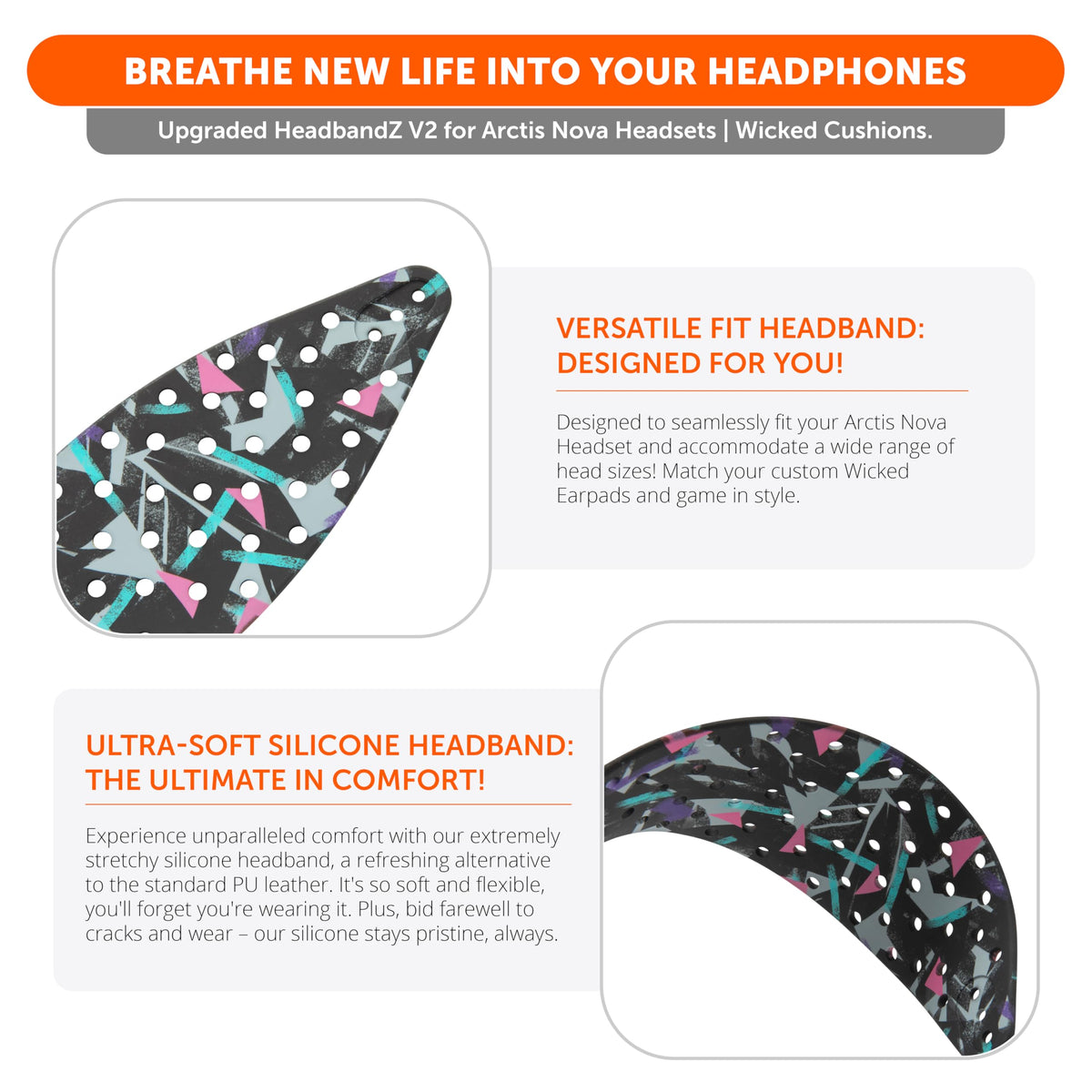 WC HeadbandZ Arctis Nova V2 close-up reveals durable silicone texture and flex.