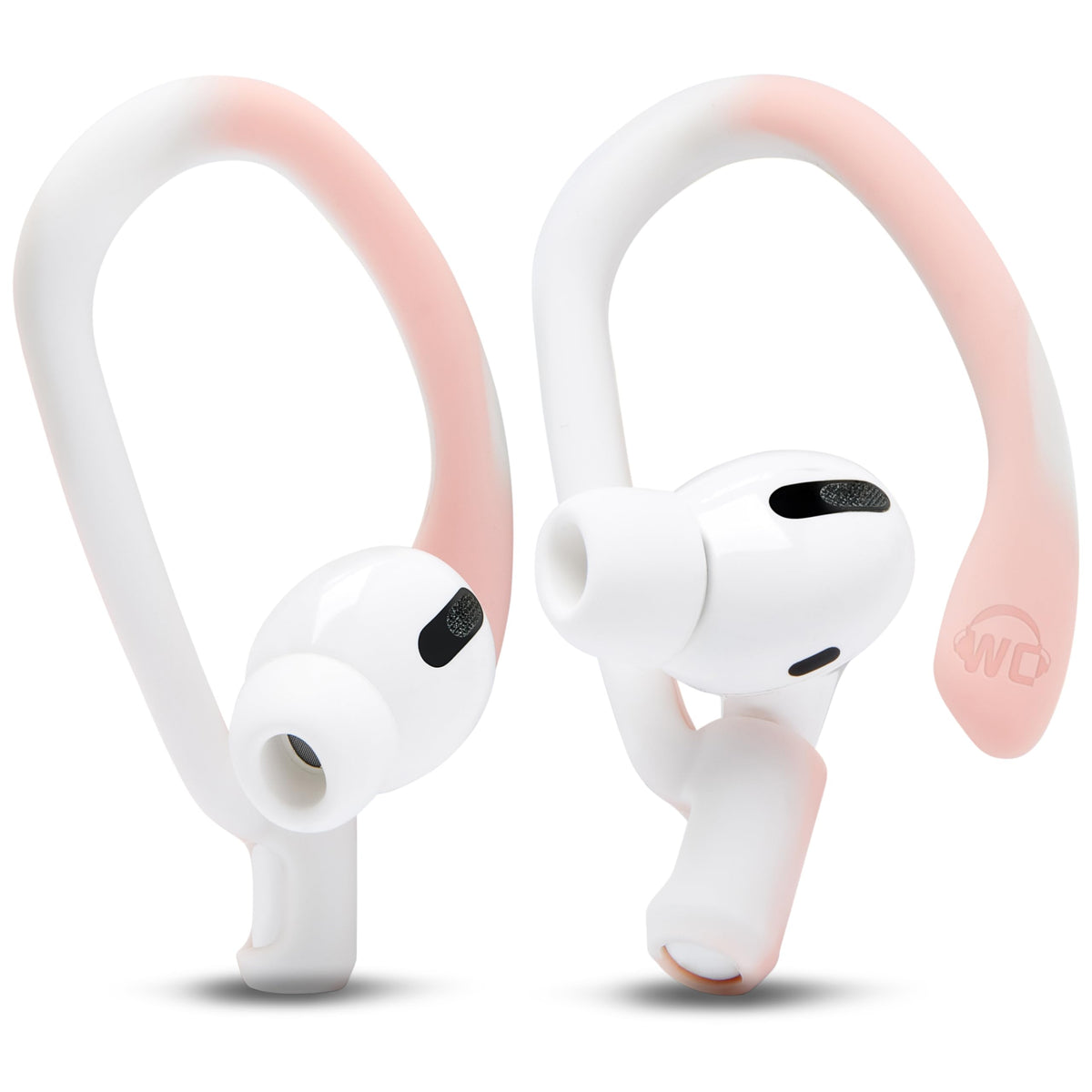 WC HookZ airpods over-ear hook in pink marble for secure fit during activity.