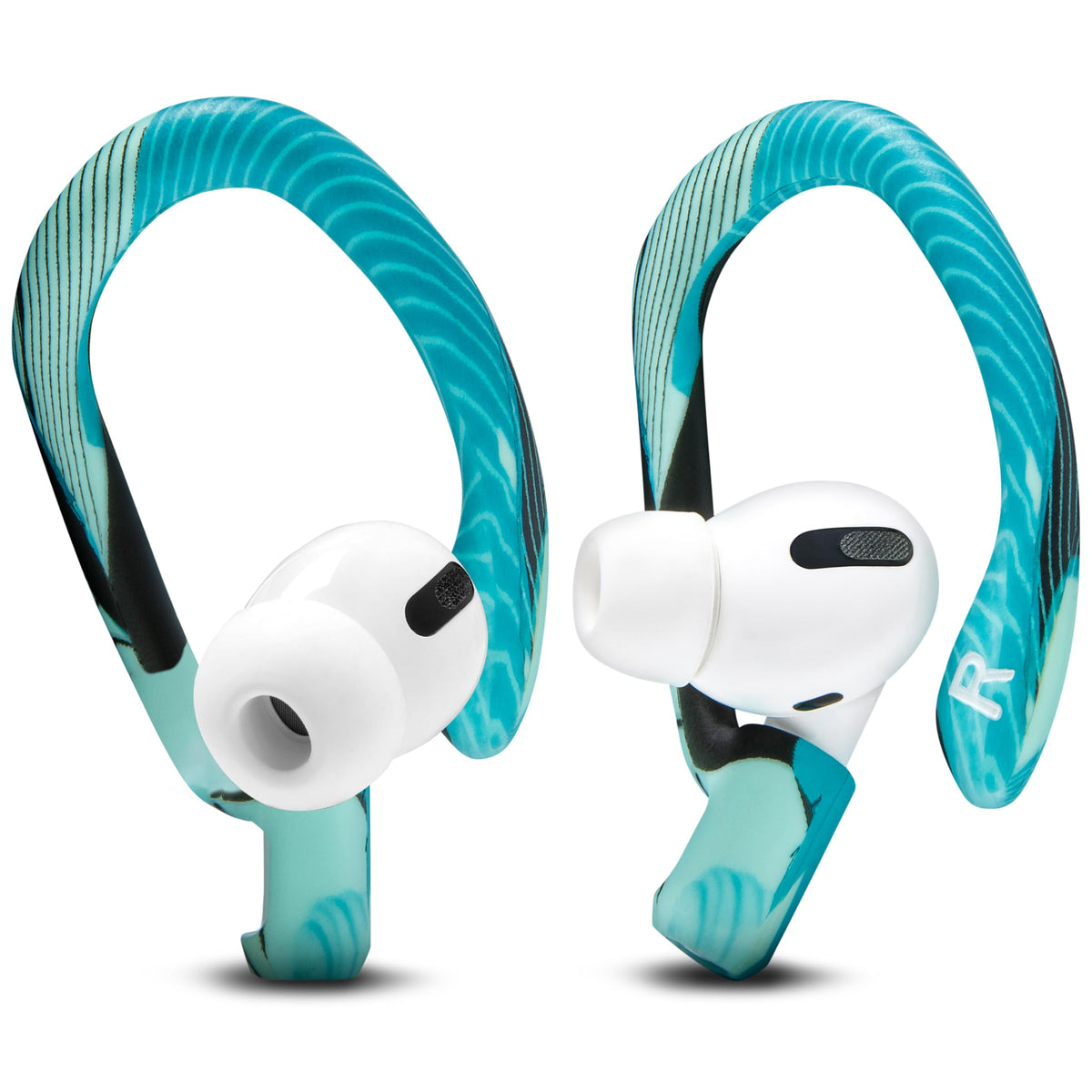 WC HookZ secure-fit over-ear hooks for AirPods Pro in cyan prism