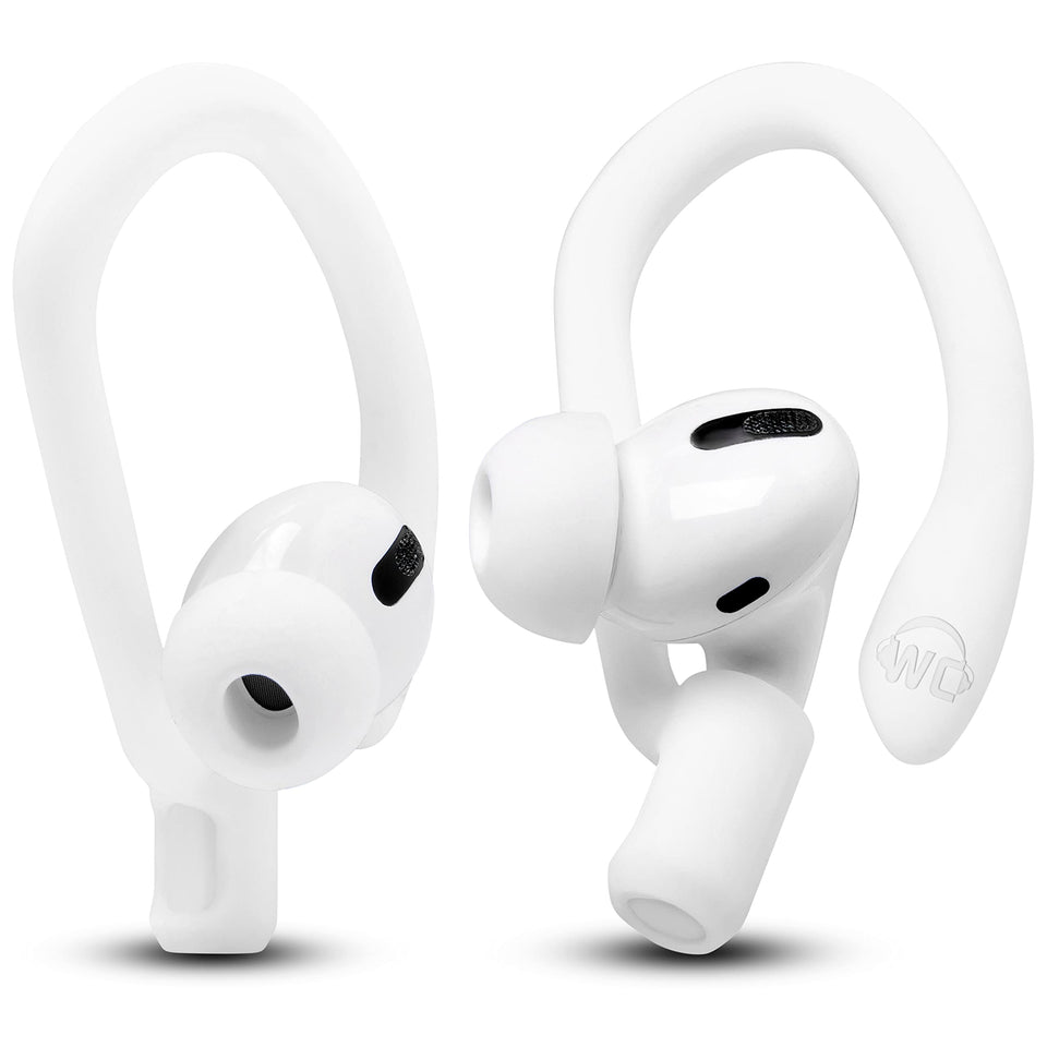 WC HookZ secure-fit over-ear hooks for AirPods during workouts.