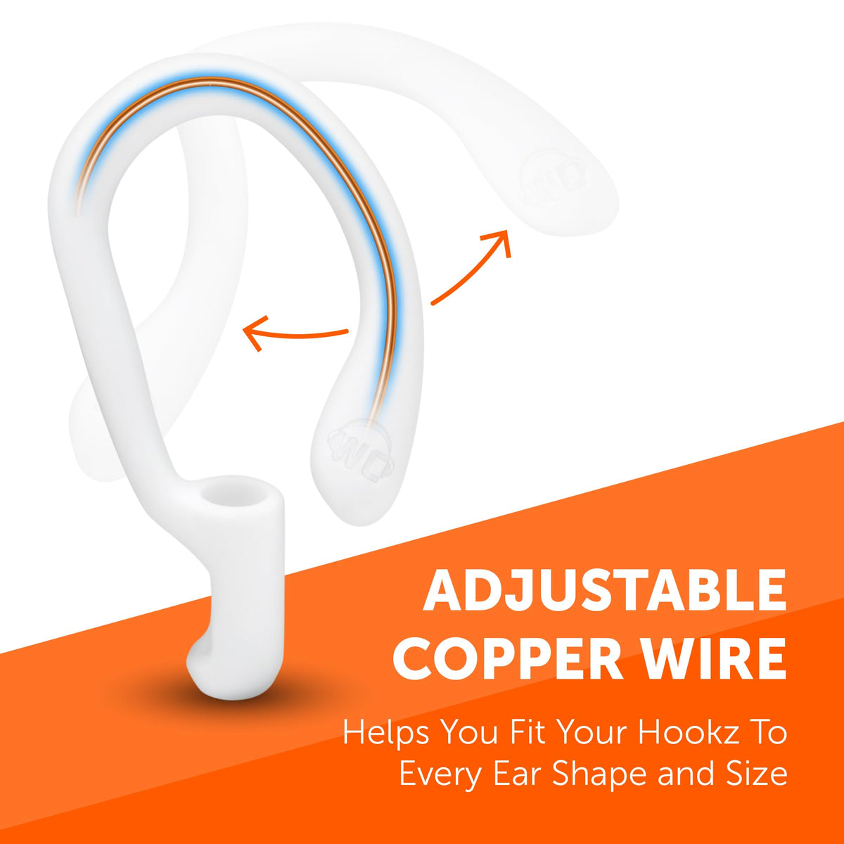 WC HookZ side profile on ear demonstrating stable behind-ear hold
