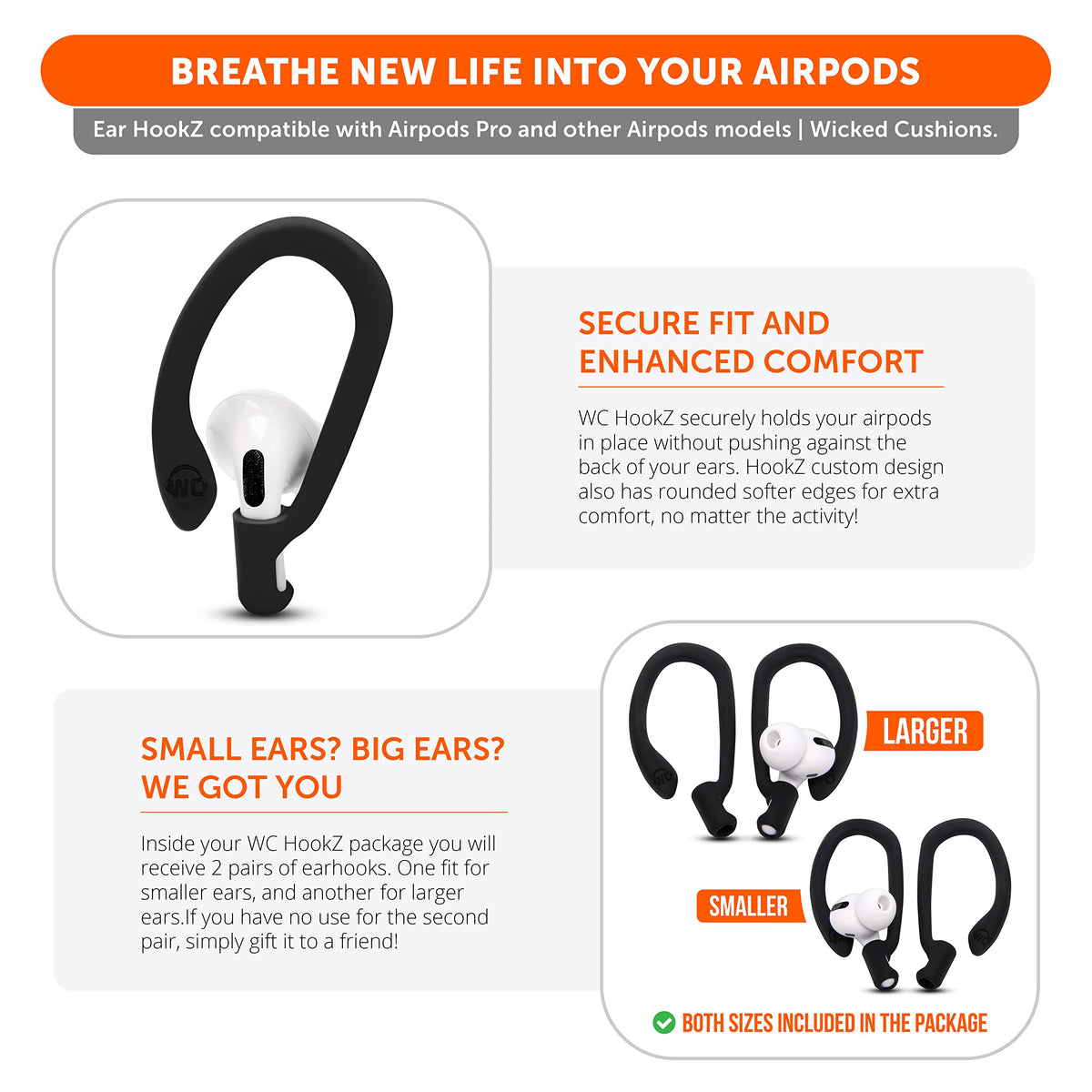 WC HookZ unique-left-right hooks provide tailored fit for each ear