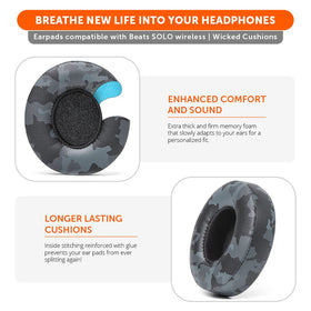 WC installed on Beats Solo3 side view showing precise fit that restores seal and sound