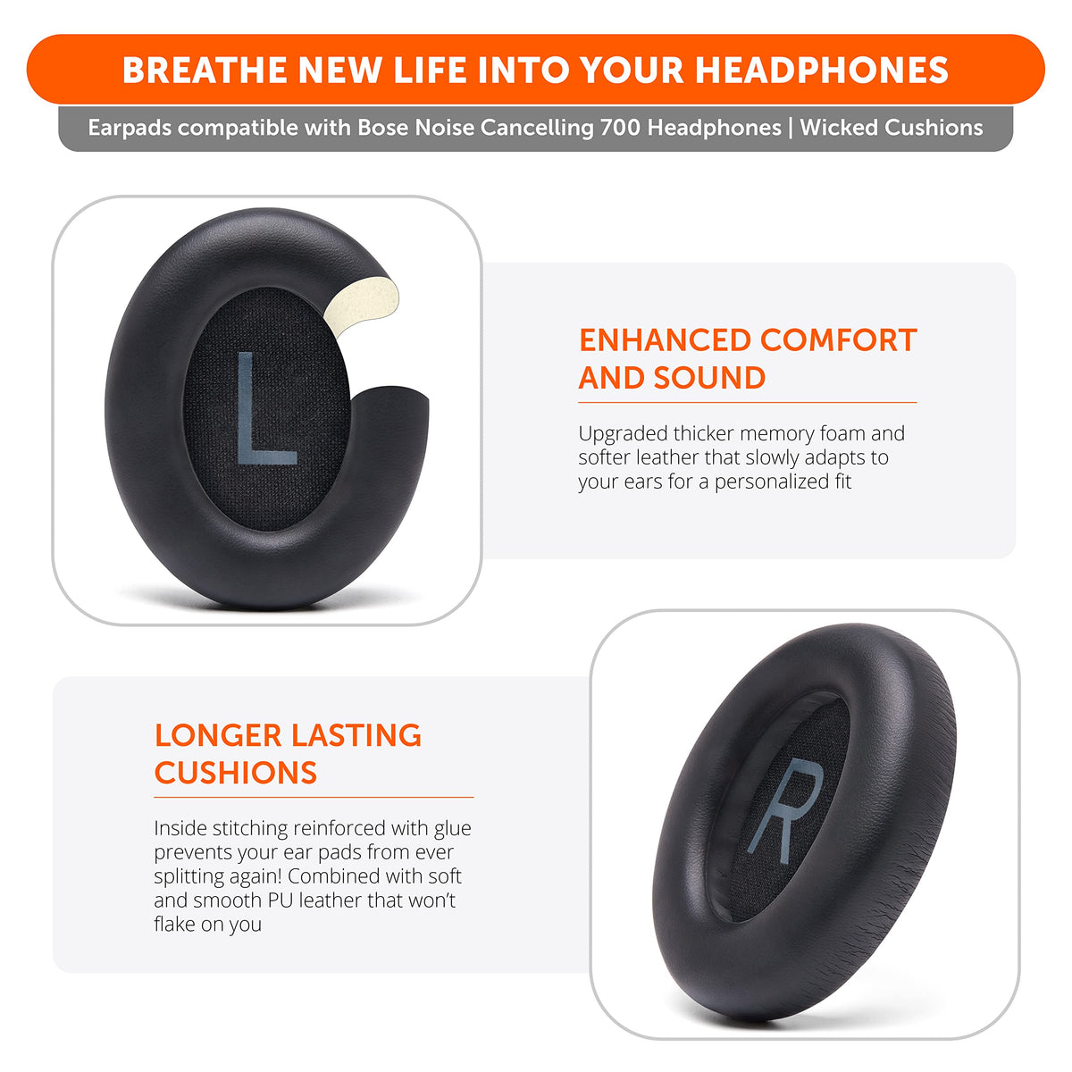 WC ear pads installed on Bose 700 headphones demonstrating restored seal and sound