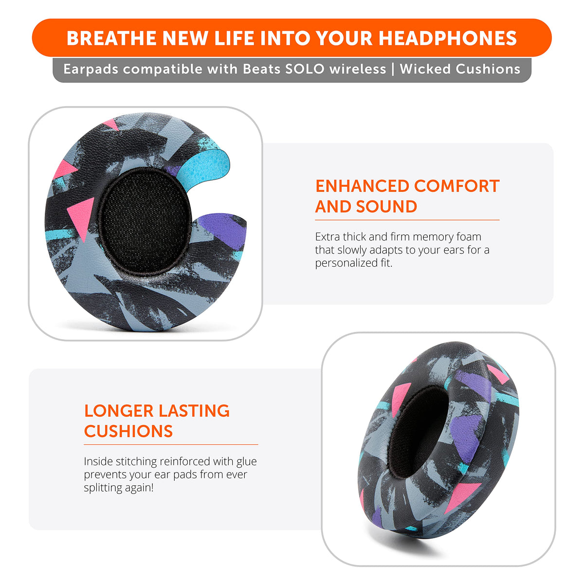 WC earpads installed on Beats Solo headphones restoring seal and sound
