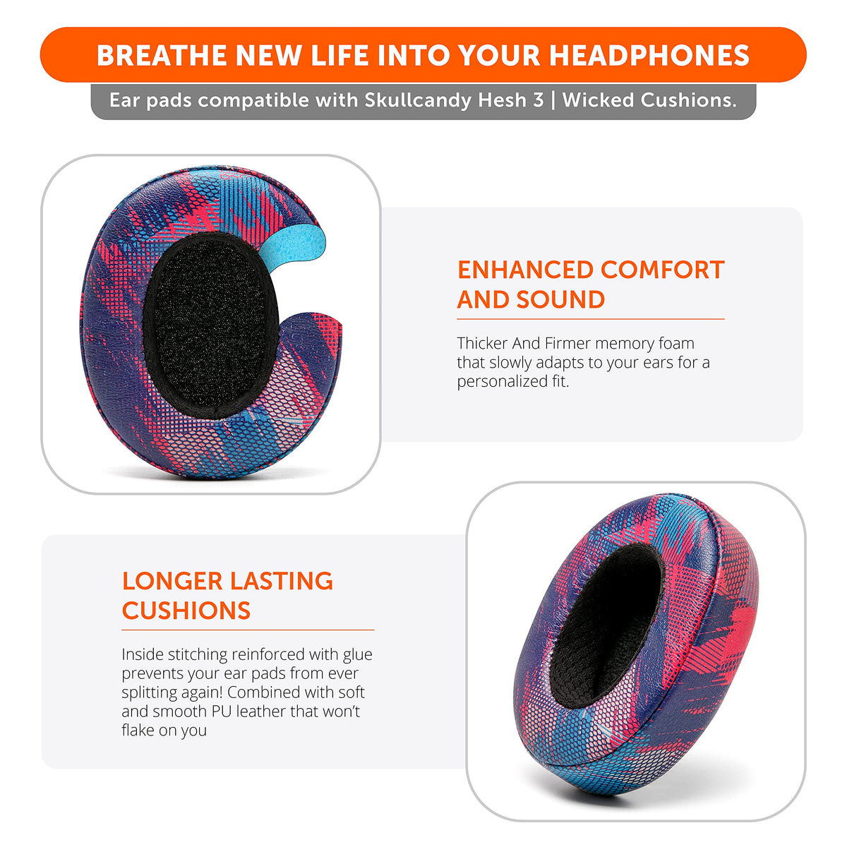 WC PadZ installed on Skullcandy headphones demonstrating secure fit and comfort