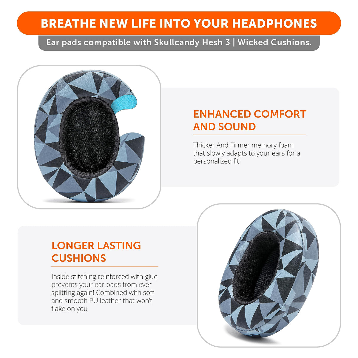 WC earpads installed on Skullcandy Crusher Evo restoring seal and sound
