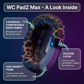 WC PadZ Max Leopard installed on AirPods Max showing restored fit