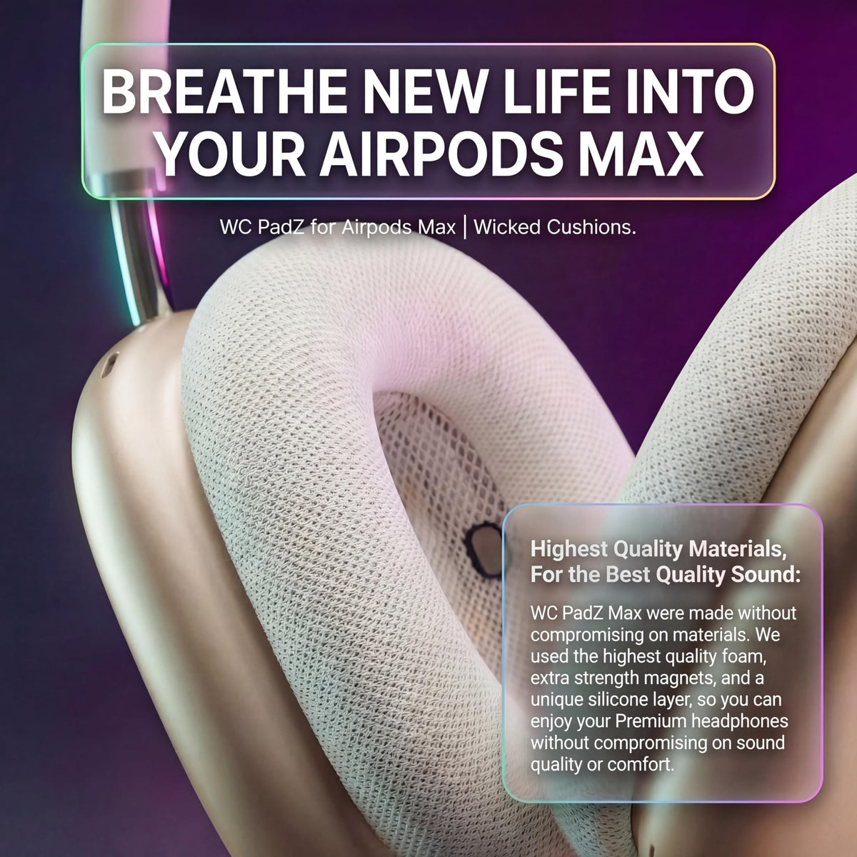 WC PadZ Max installed on AirPods Max shows renewed seal and comfort