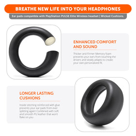 WC PadZ Pulse Elite earpad material detail with PU leather and stitching
